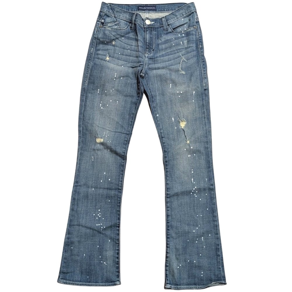 Rock & Republic Womens 10 Ripped Jeans Kadandra Bootcut Bleach Splatter Boot Leg